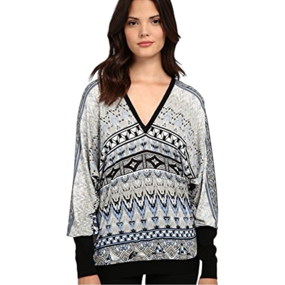 Hale Bob V-Neck Patterned Dolman Sleeves Blouse